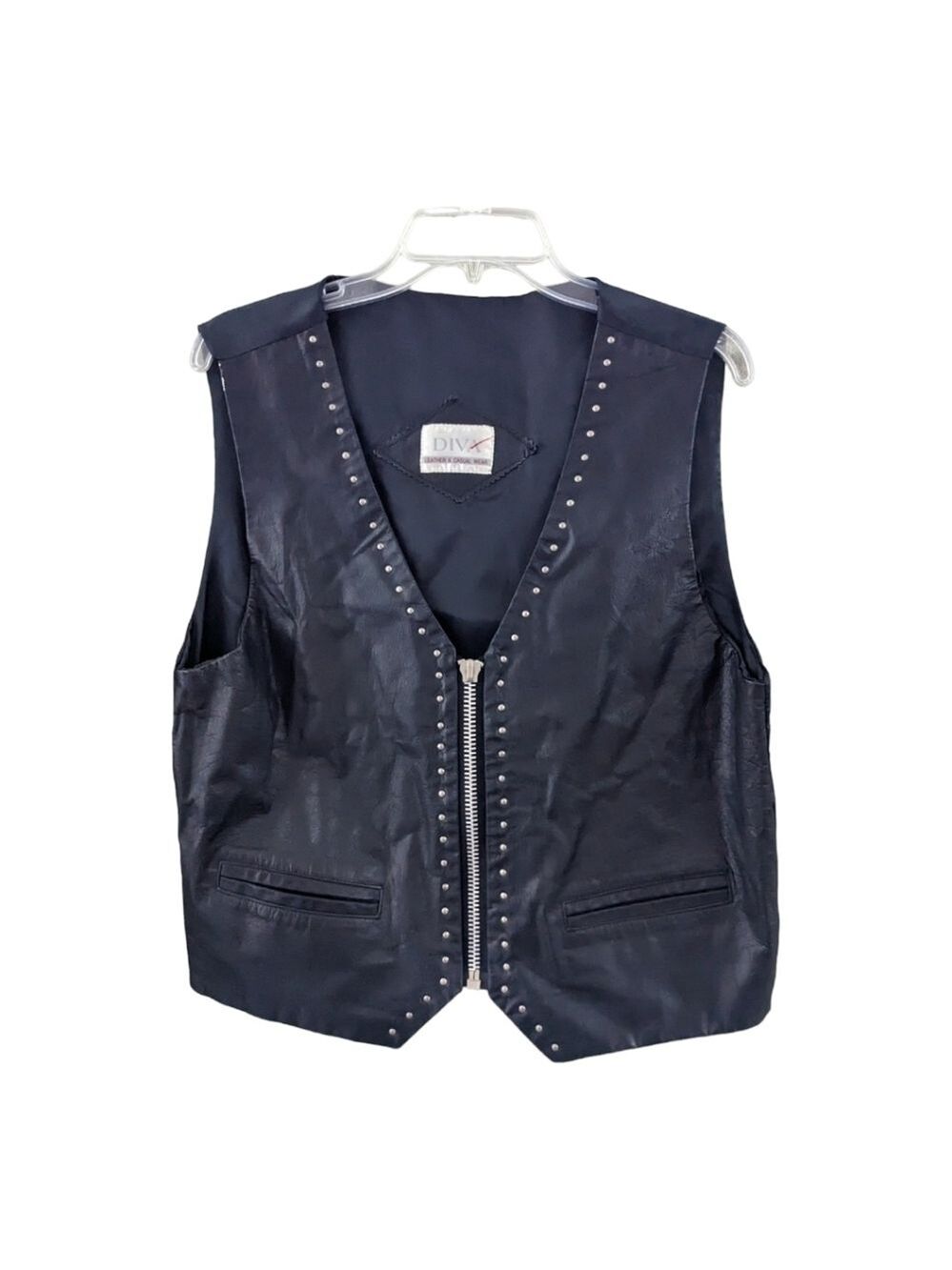𝅺Diva Leather & Casual  Wear Vintage Black leather vest Large Fair Condition